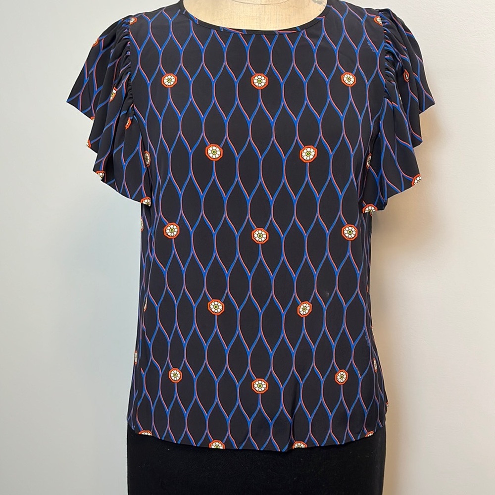 Kenzie for H&M Perfect Top!  Black, Red and blue design with ruffle sleeve style